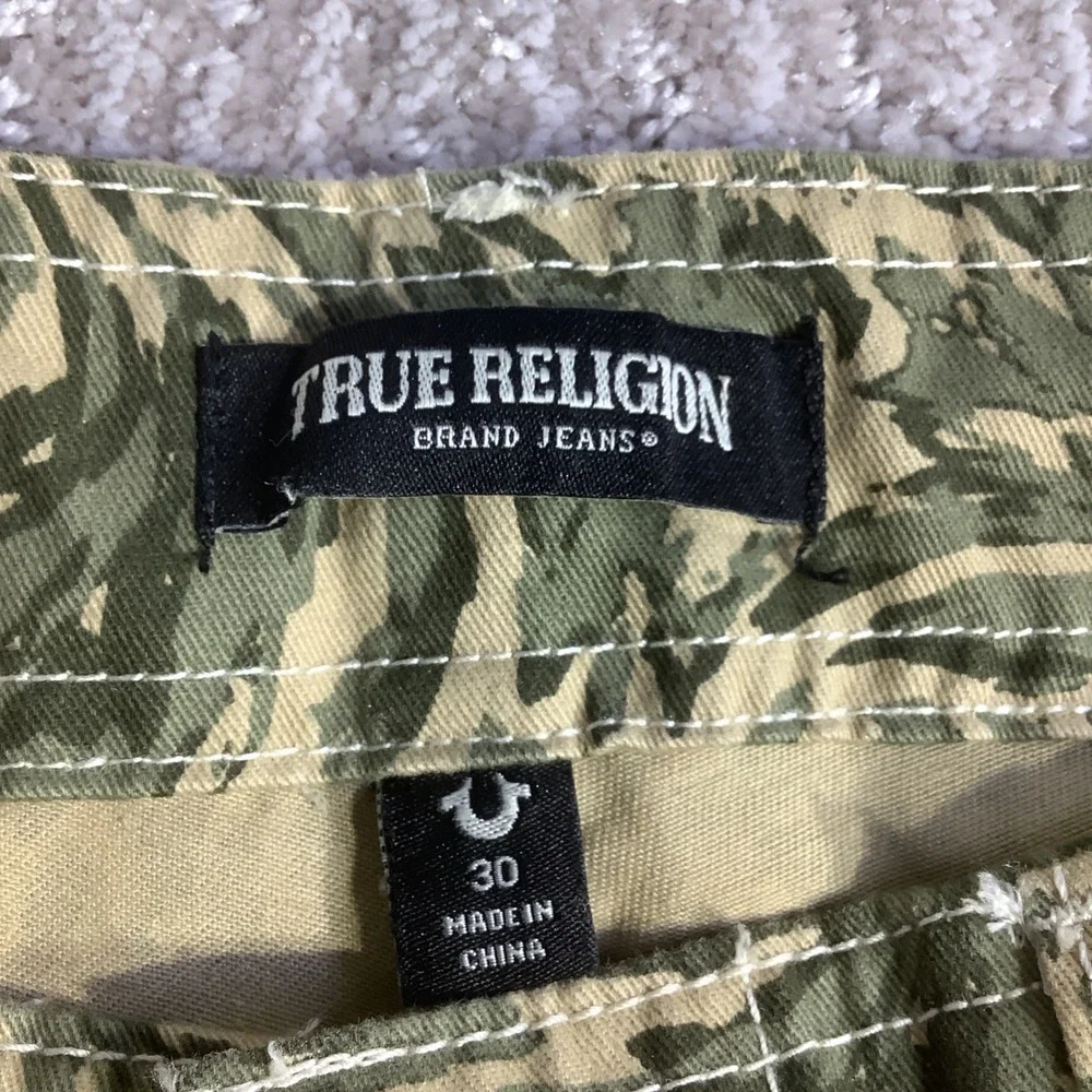 True Religion Mens Abstract Camo Cargo Pants Green Swirl Size 30 x 32 NWT